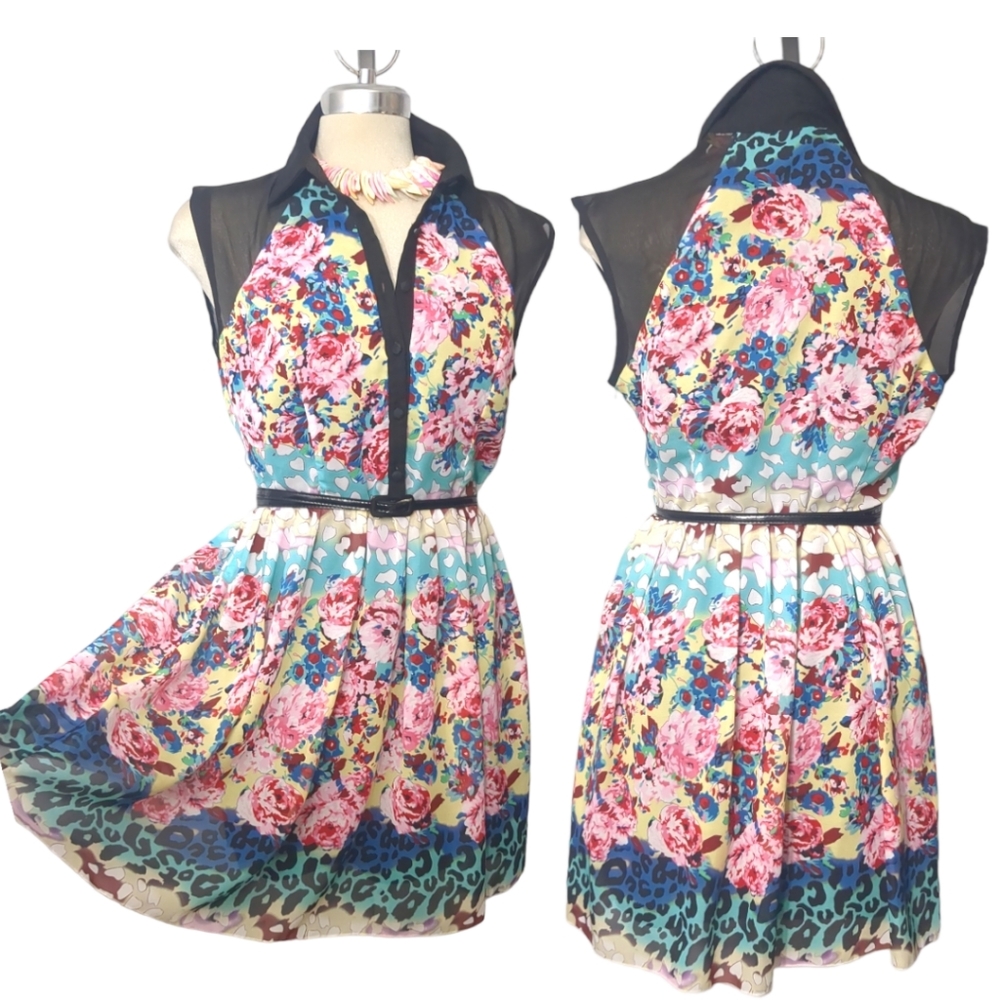 STELLA TWEED Luxury Black and pink Floral Dress Size M